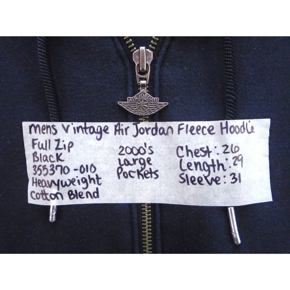 Vintage Air Jordan Men's Large Black Heavyweight Full Zip Fleece Hoodie 2000s